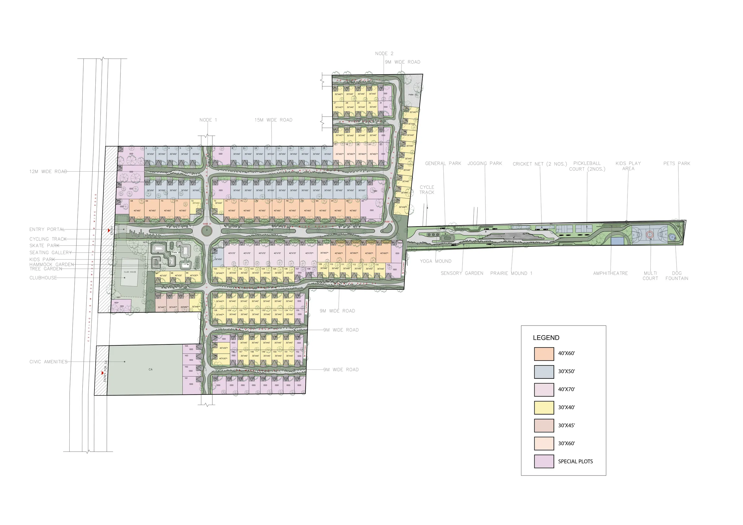 Merusri Serenova rendered masterplan with plots, parks, clubhouse and amenities